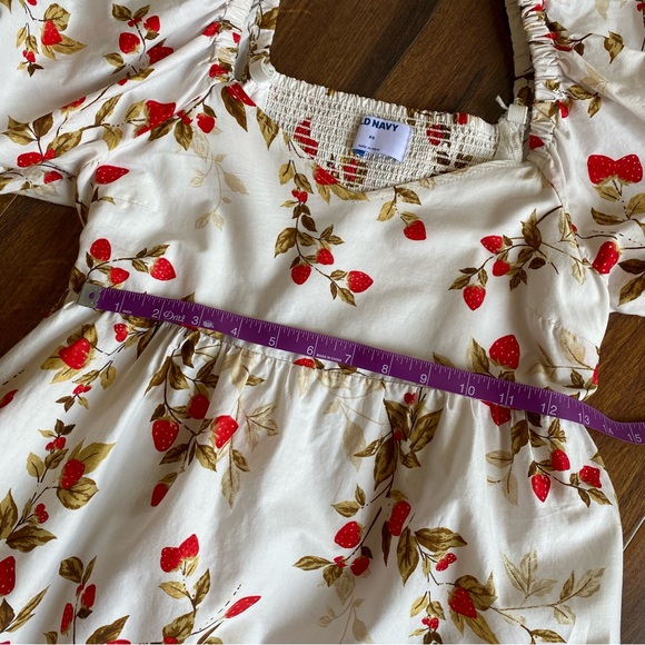 Old Navy Strawberry Puff Sleeve V-Neck Lined Mini Dress Elastic Back Women’s XS - Picture 6 of 11